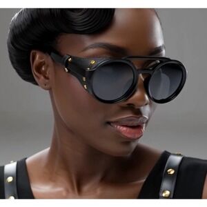 Celebrity Sunglasses Women Fancy Shades Outdoor‎ Party Ladys Outfit Round Black